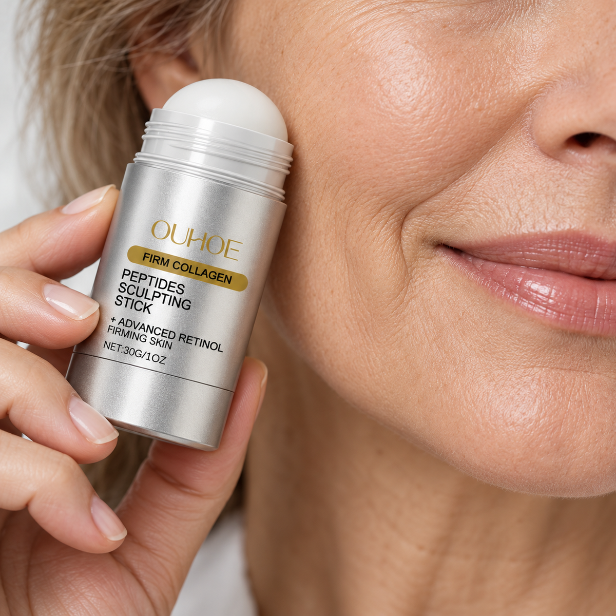 Close-up: balm on dry cheek area