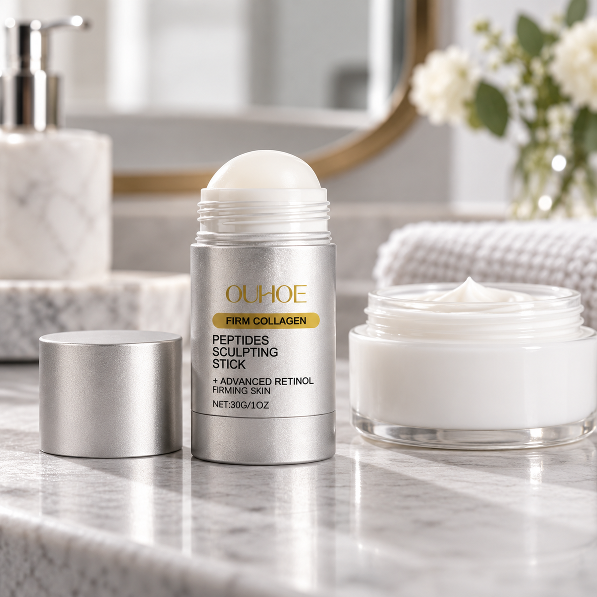 Stick next to moisturizer on vanity