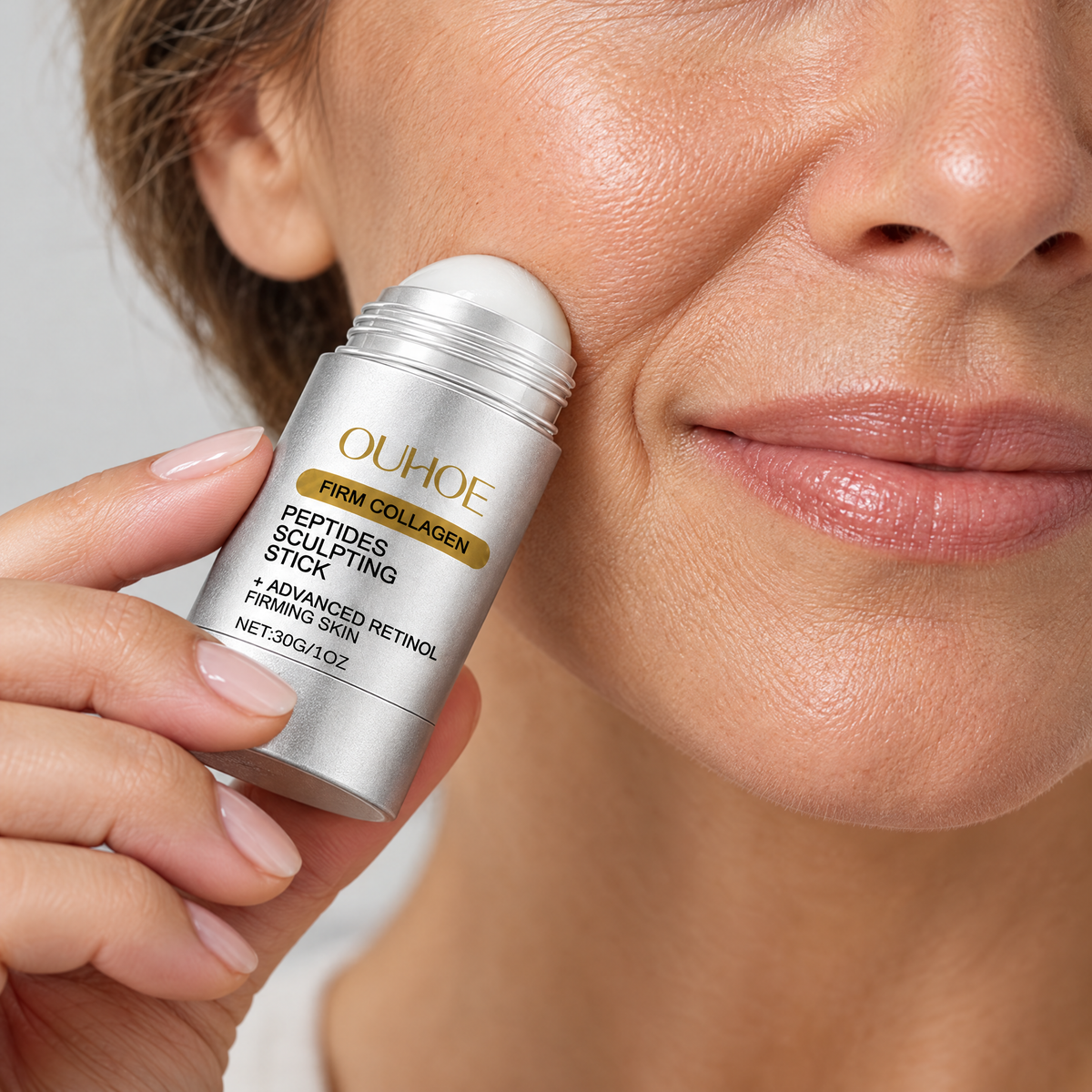 Gliding the Care Stick onto dry skin