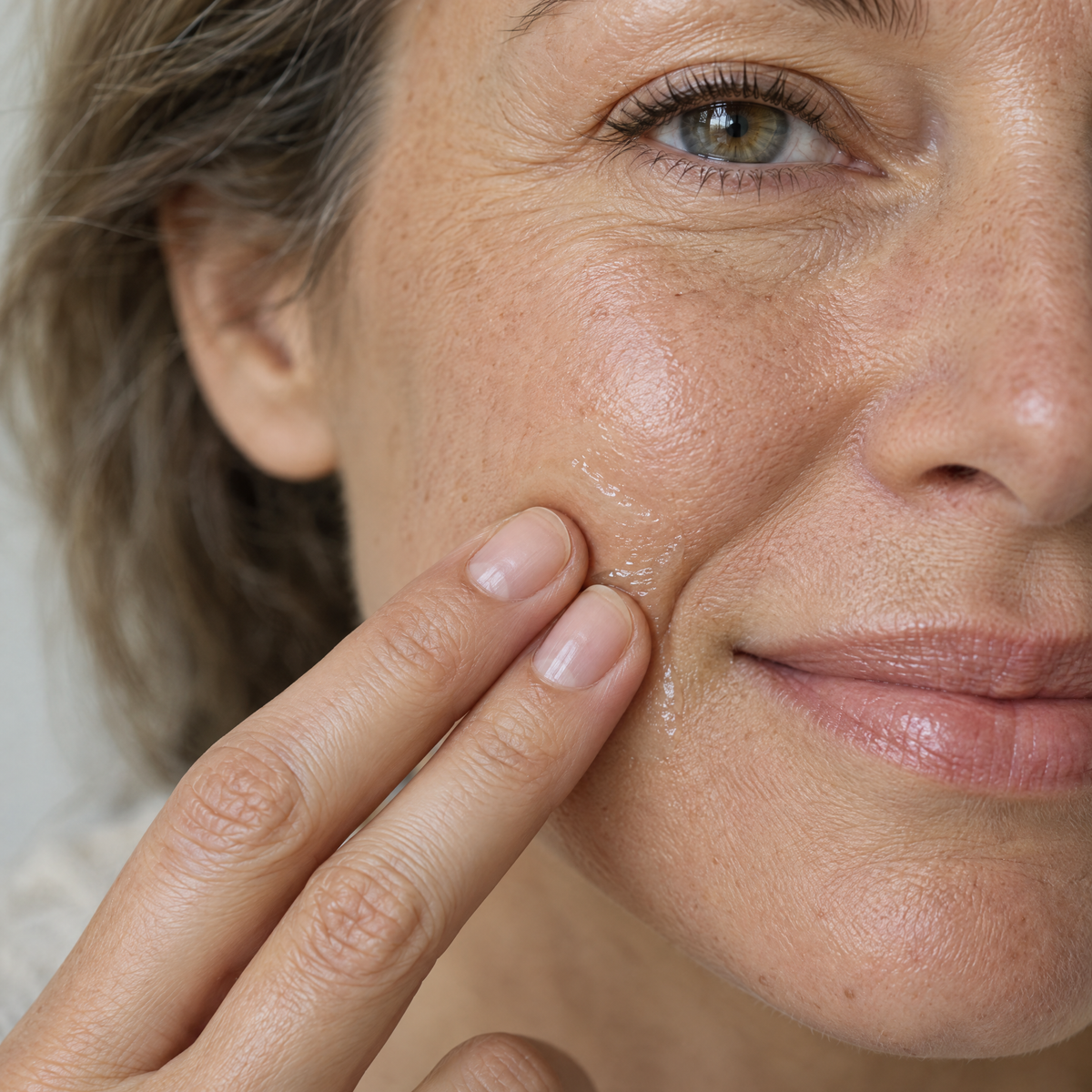 Smoothing the balm in with fingertips